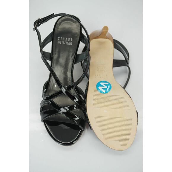 Stuart Weitzman Black Patent Leather Operetta Strappy Sandals SZ 6 Wide NIB $375 - Picture 11 of 11